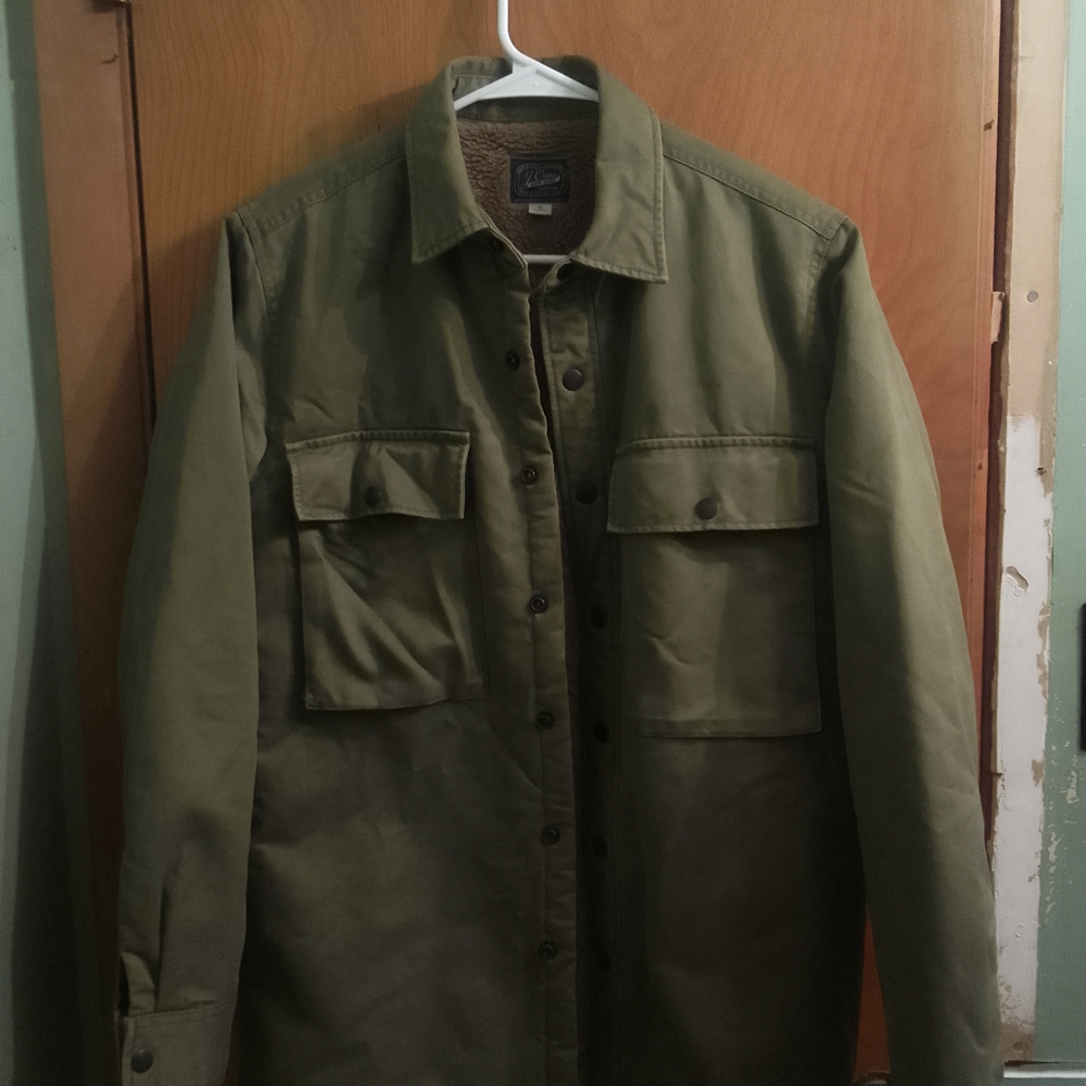 Olive Green J.Crew Snap‎ Button Shirt Shacket/ Men's Jacket Sherpa Lining Size S